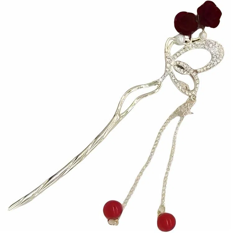 指尖瑰宝 玫瑰蝴蝶流苏步摇发饰 简约高级 将玫瑰藏于脑后 期盼与你奔赴 合金 发簪 女款