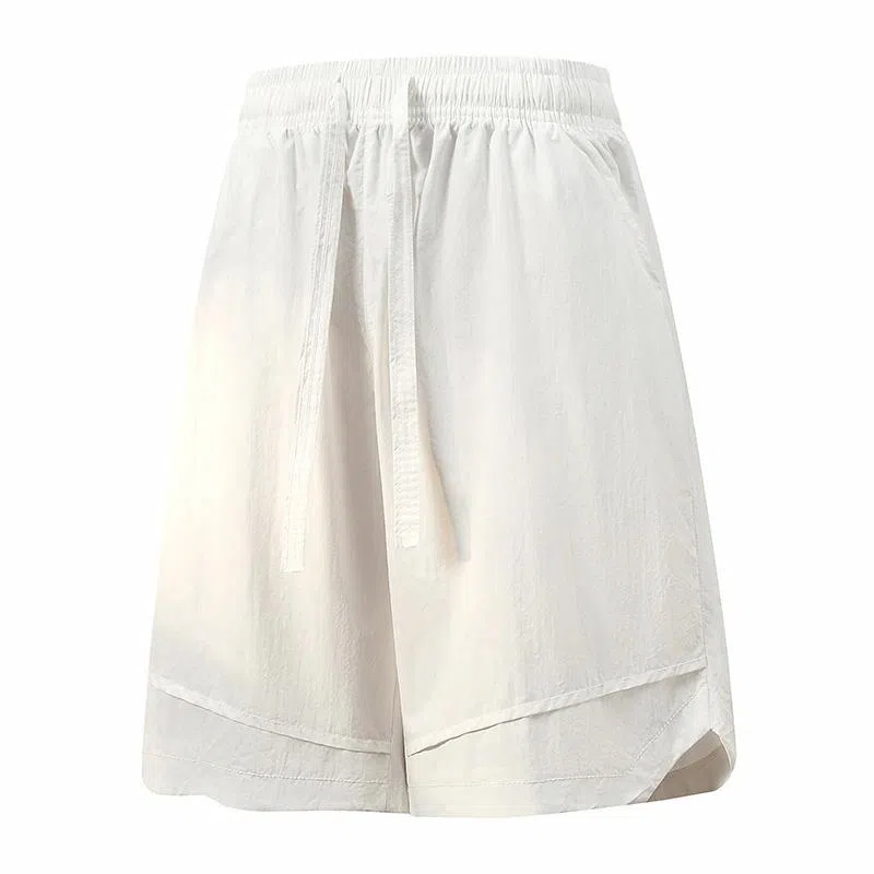 兰缪 日系简约纯色基础款日常通勤舒适美式复古透气户外运动百搭宽松五分裤休闲短裤 男女同款