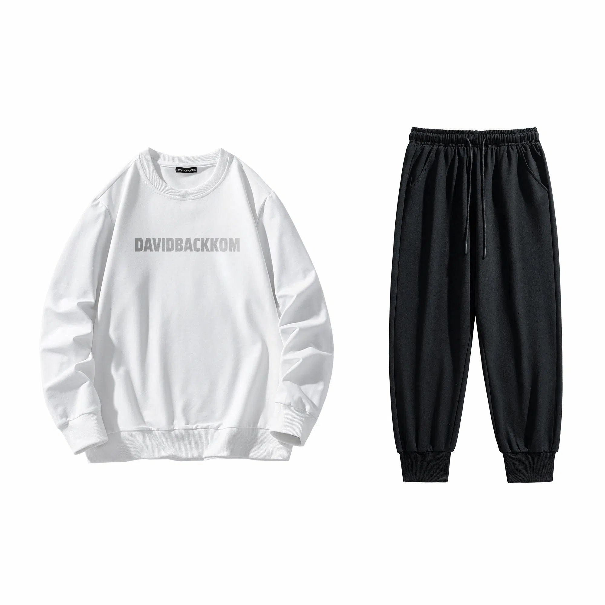 大卫贝肯 美式复古简约基础款字母圆领长袖上衣纯色百搭束脚长裤卫衣套装 男女同款