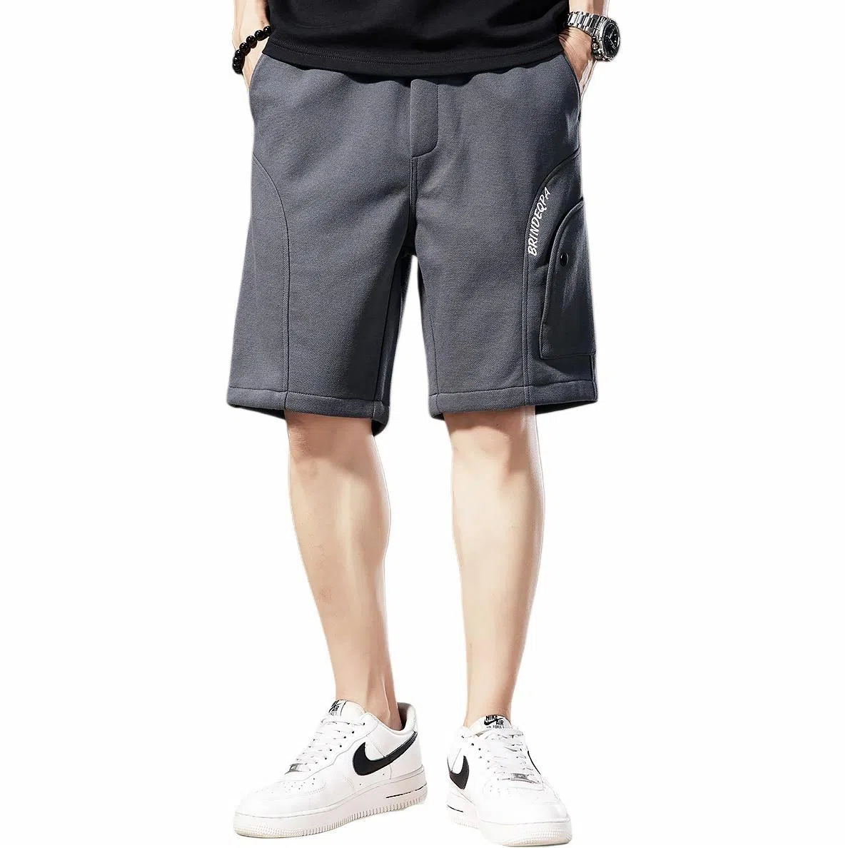 贵色 美式高街重工水洗学院风松弛感设计感针织薄款宽松慵懒风五分中裤子休闲短裤 男女同款