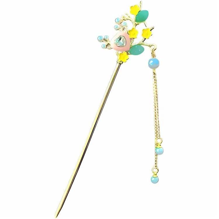 【白茶与你】 指尖瑰宝 超仙古风爱心花朵流苏步摇仙气飘飘宛如下凡汉服盘发国风步摇头饰高级感发钗 合金 发簪 女款