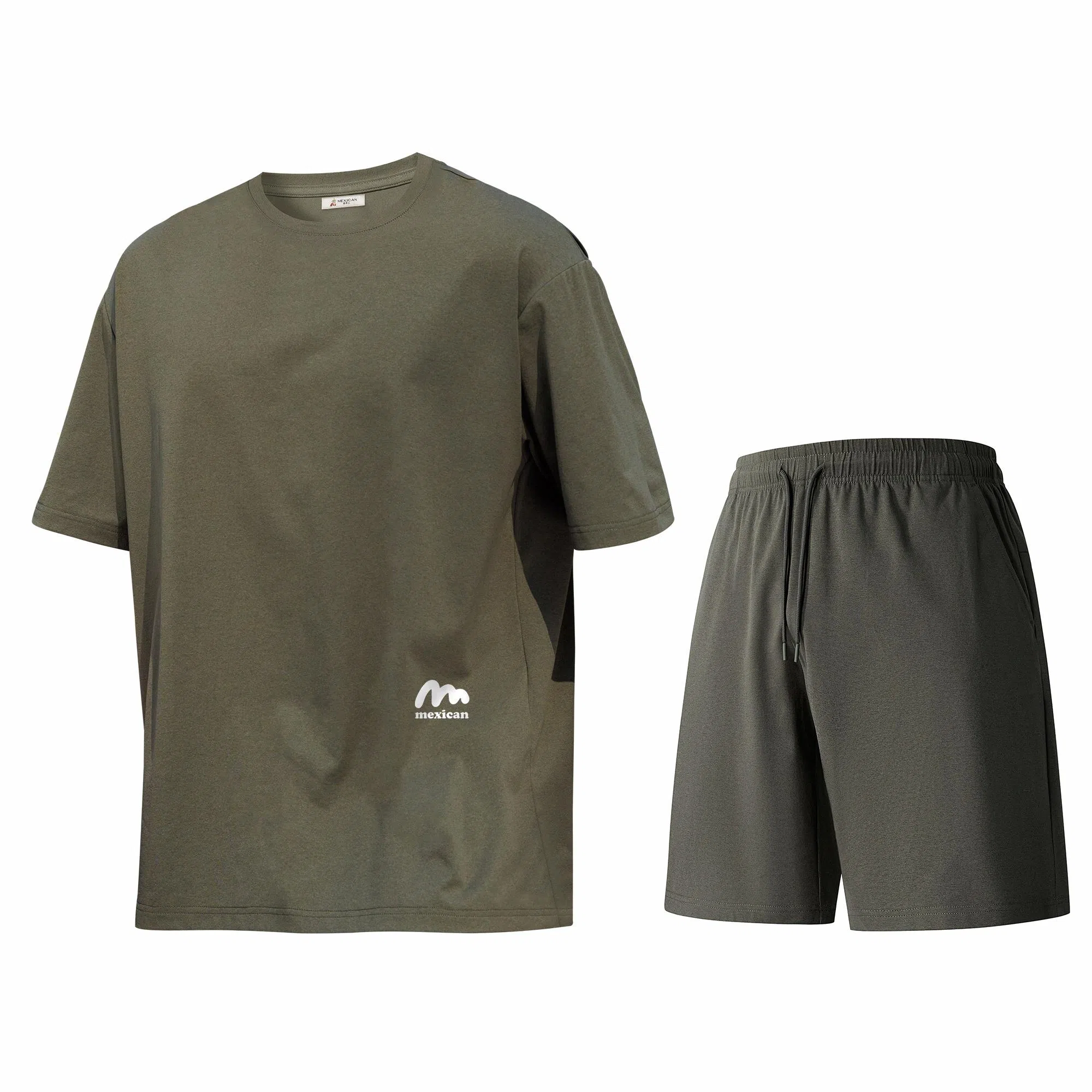 稻草人 美式高街简约基础款纯色户外跑步运动透气休闲宽松舒适百搭短袖短裤健身套装 男女同款