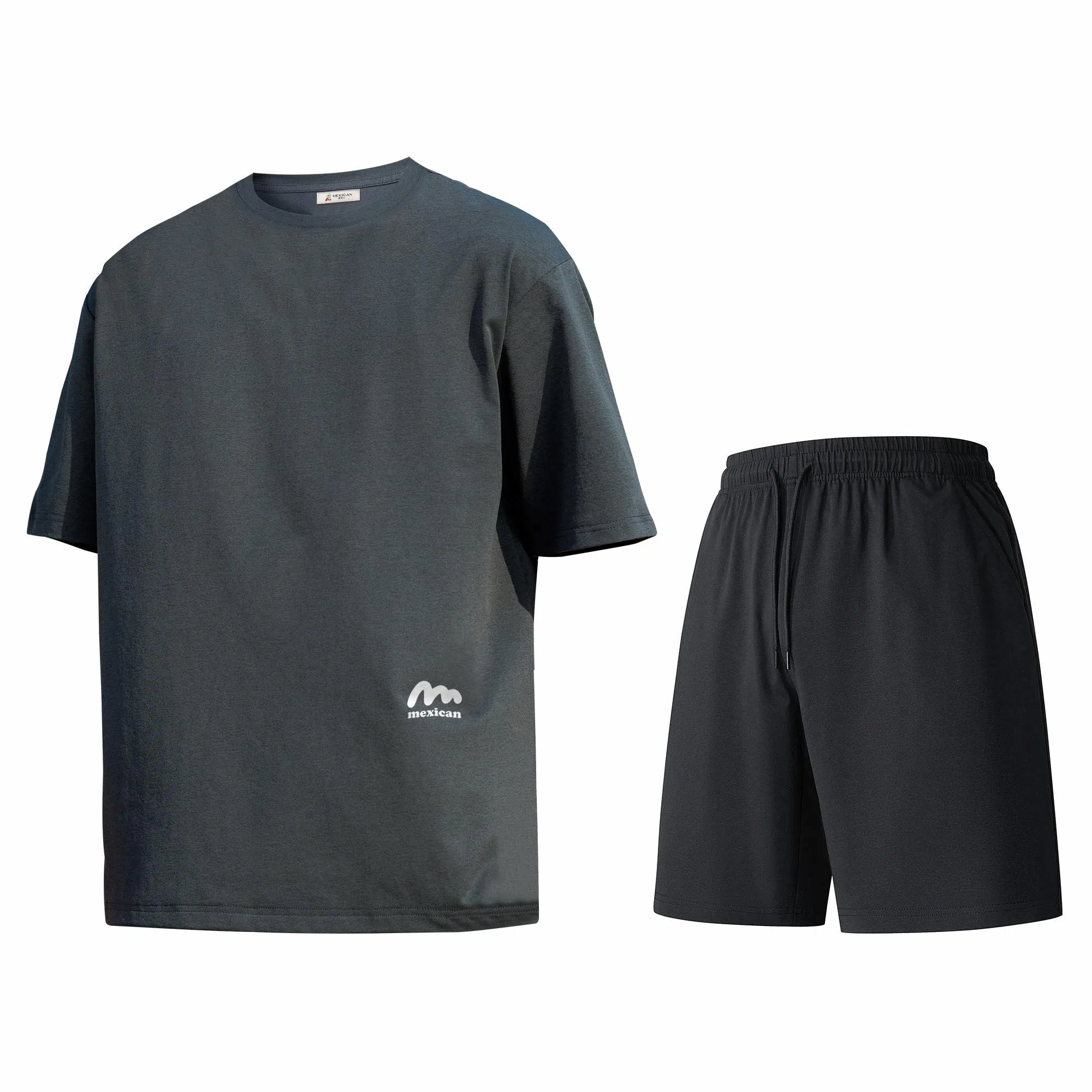 稻草人 美式高街简约基础款纯色户外跑步运动透气休闲宽松舒适百搭短袖短裤健身套装 男女同款