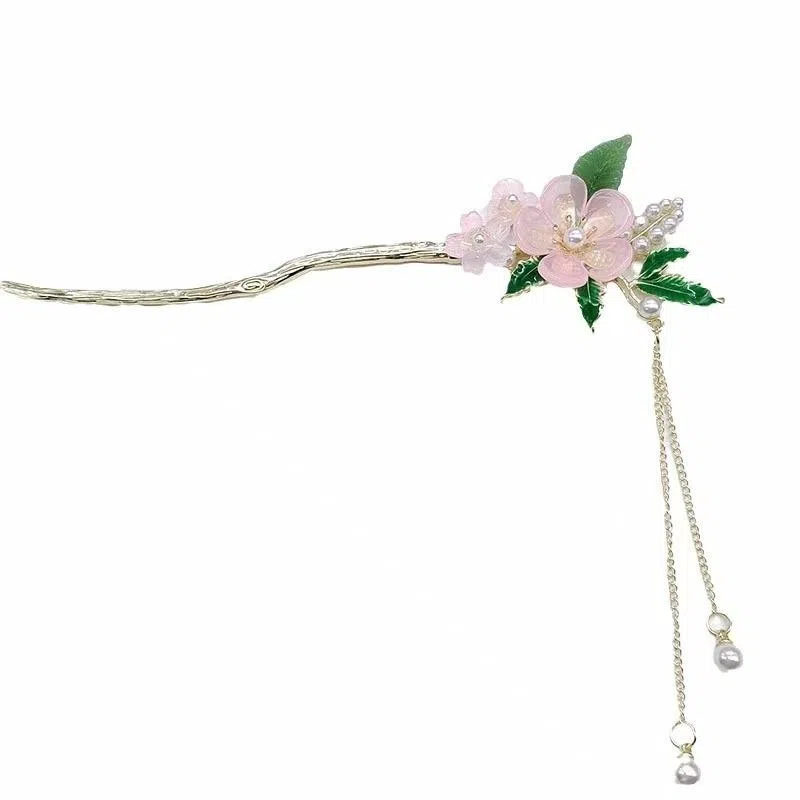 【海棠依旧】 指尖瑰宝 古风粉色花朵流苏气质盘发步摇簪子古典国风中式高级复古头饰发钗汉服旗袍配饰 合金/亚克力 发簪 女款