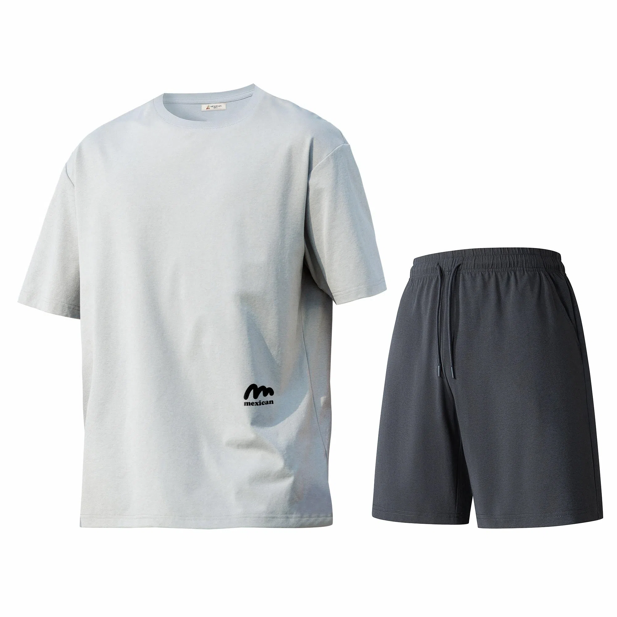 稻草人 美式高街简约基础款纯色户外跑步运动透气休闲宽松舒适百搭短袖短裤健身套装 男女同款