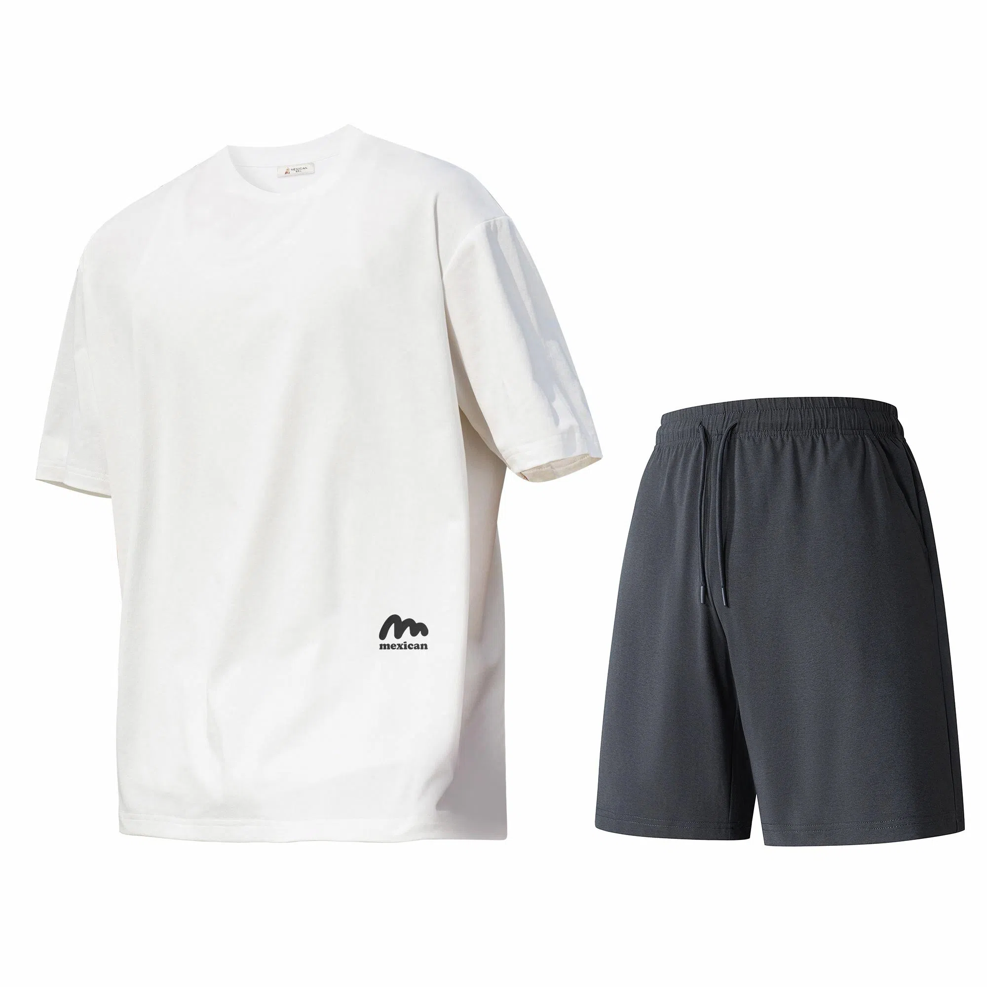 稻草人 美式高街简约基础款纯色户外跑步运动透气休闲宽松舒适百搭短袖短裤健身套装 男女同款