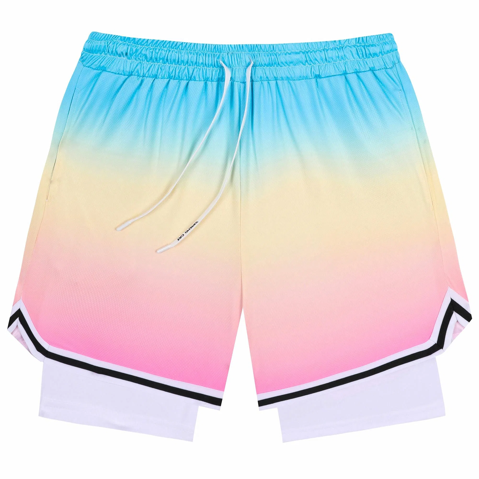 吾皇猫 渐变美式复古基础简约百搭舒适透气运动跑步防偷窥裤子休闲假两件短裤五分篮球裤 男女同款