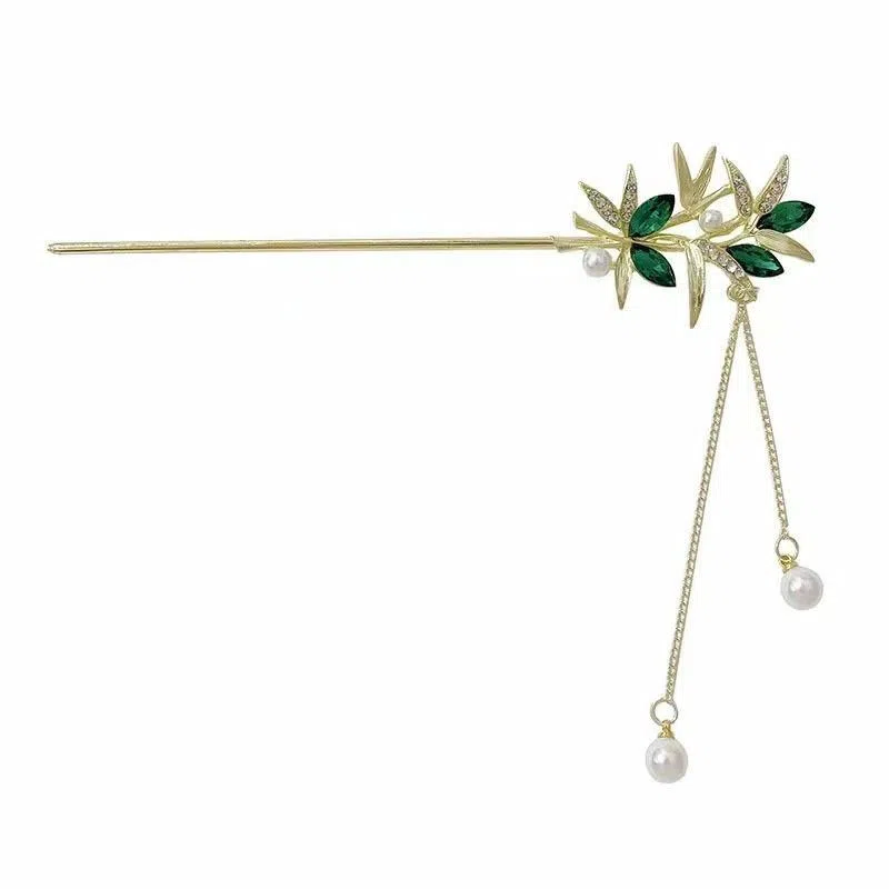 【风摇翠竹】 指尖瑰宝 中式国风清冷感竹叶流苏发钗国潮复古小众森系竹叶节节高升流苏步摇盘发旗袍发饰通勤日常 合金 发簪 女款