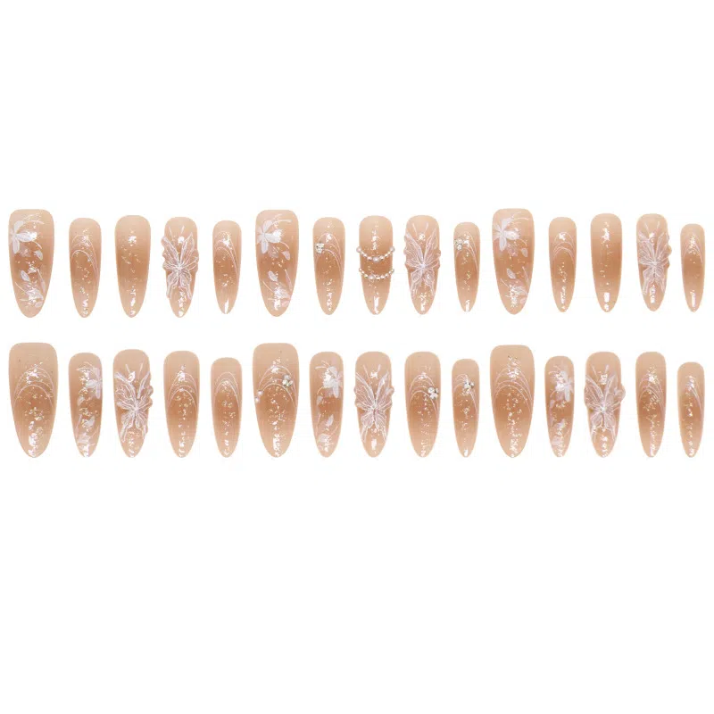 馨枕居 立体蝴蝶  穿戴甲 杏仁裸色纯色 镜面