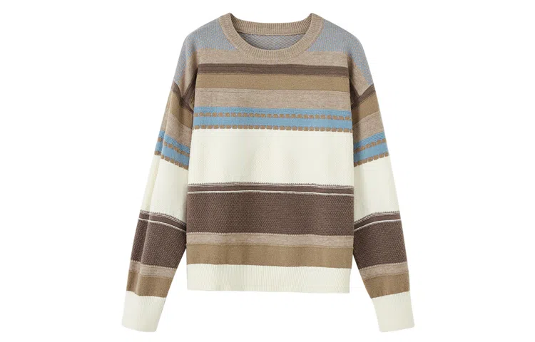 【dme】 通勤圆领条纹亲肤舒适长袖针织衫 女款 卡其