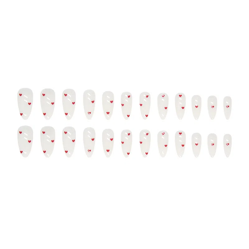 馨枕居 酸奶白搭配酒红爱心  穿戴甲 杏仁白色纯色 可爱