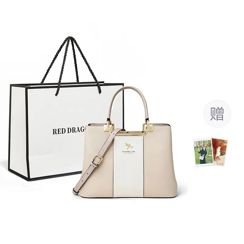 红蜻蜓 经典妈妈包复古简约设计通勤实用大容量拉链开合 牛皮 单肩包斜挎包手提包 常规 女款 米白色