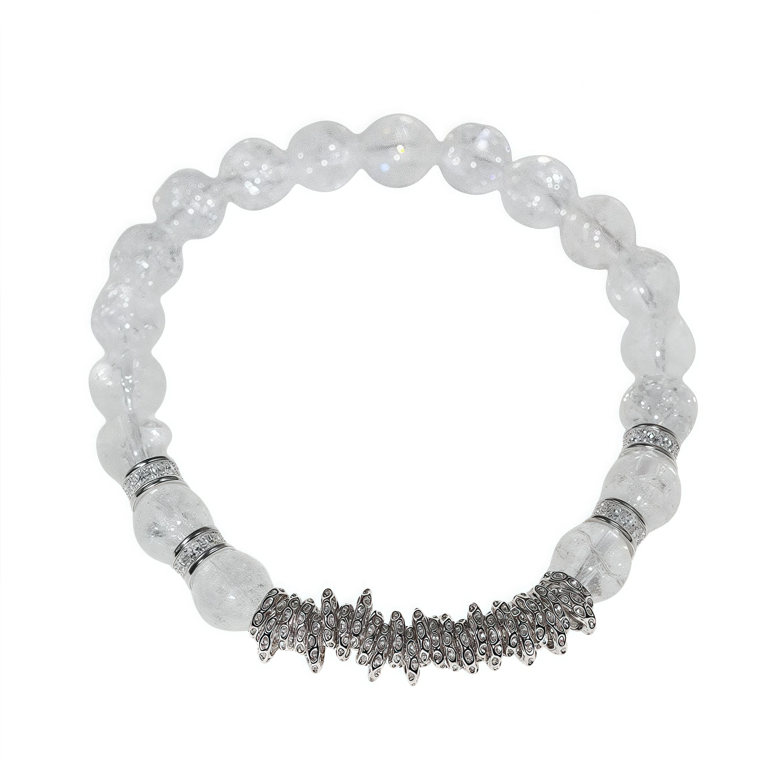 金杰福 冰裂微镶钻银饰叠戴款小众精致手饰天然 白水晶 手串 女款