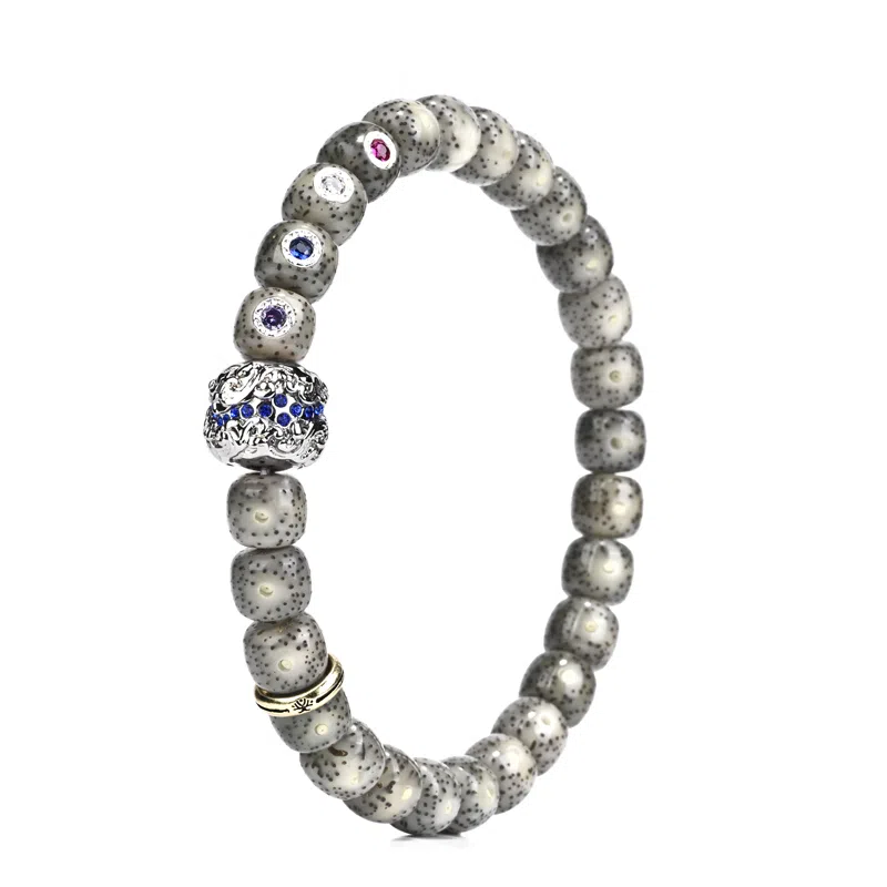 钰澜文玩 龙虎山毛感料镶嵌+水纹珠搭配款佛珠手把件 星月菩提 手串 男女同款情侣款