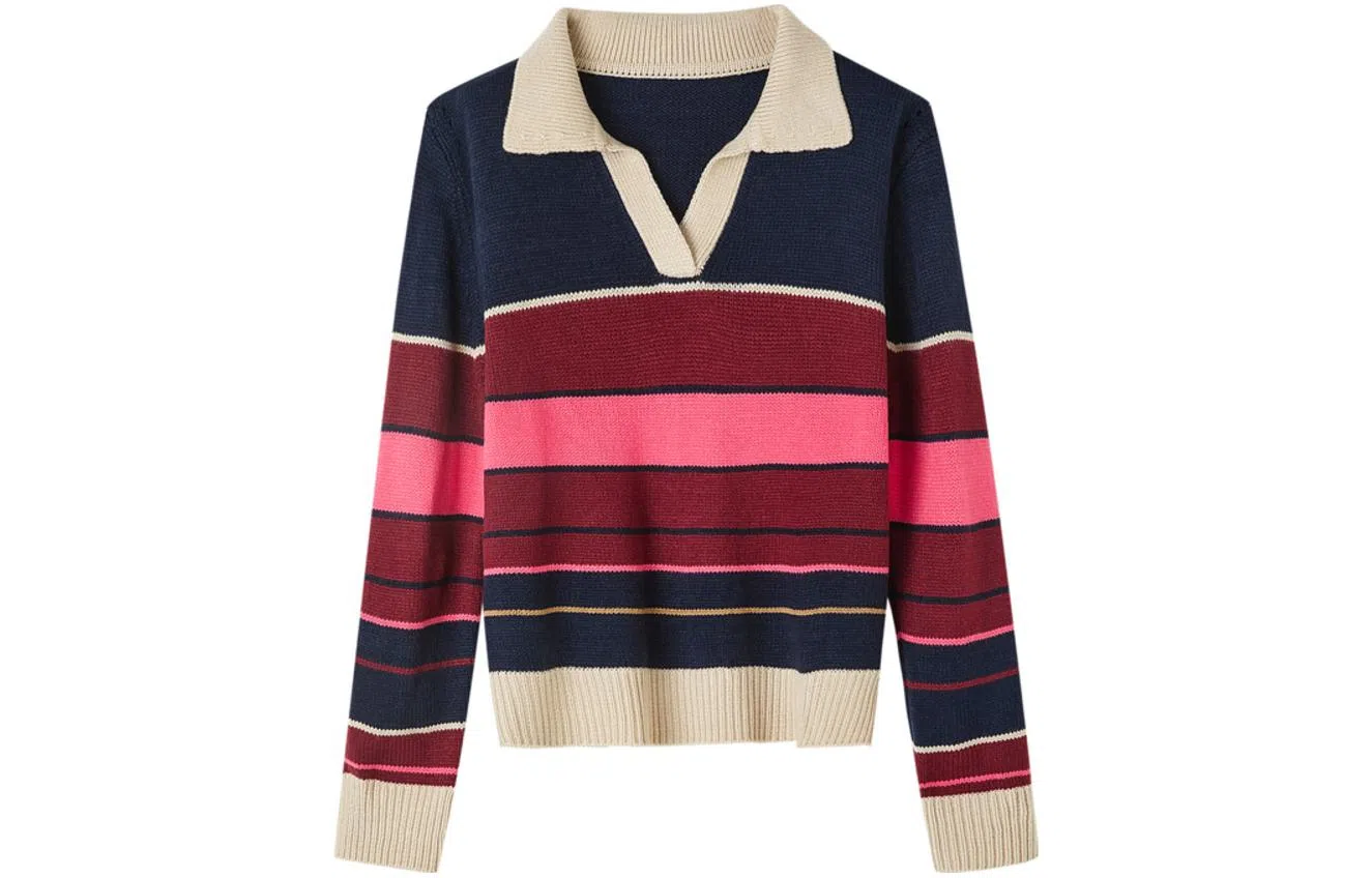 【dme】 拼色方领长袖针织衫 女款 藏青