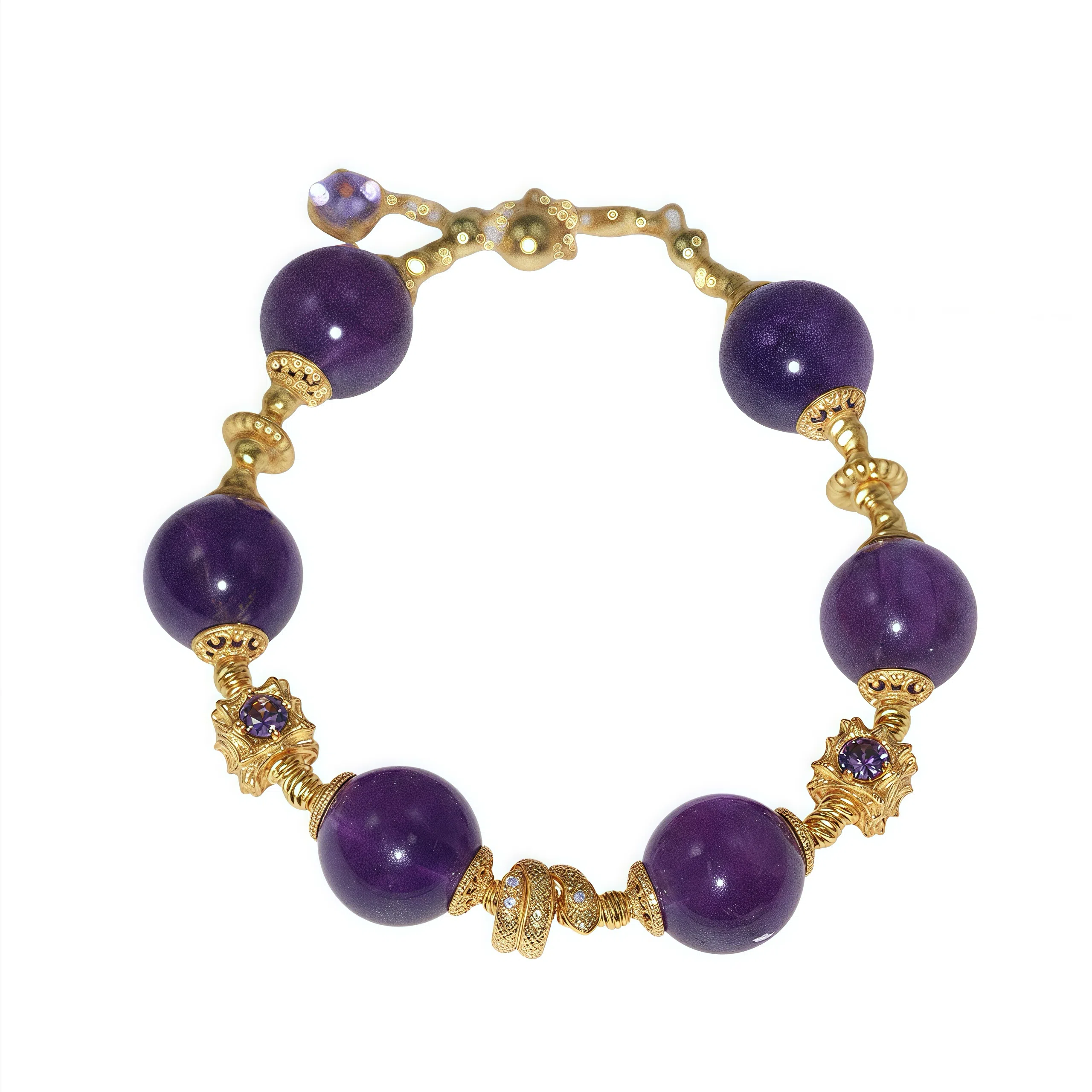 金杰福 乌拉圭巴洛克雕花微镶钻石能量链天然 紫水晶 手链 女款