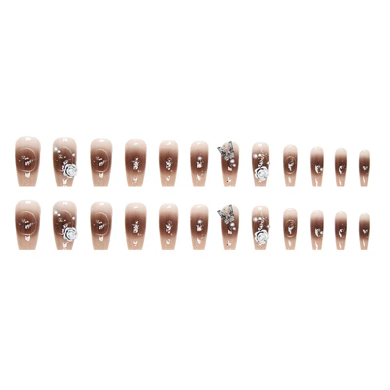 馨枕居 深色系显白芭蕾水晶蝴蝶山茶花  穿戴甲 长款黑色晕染 无痕透明