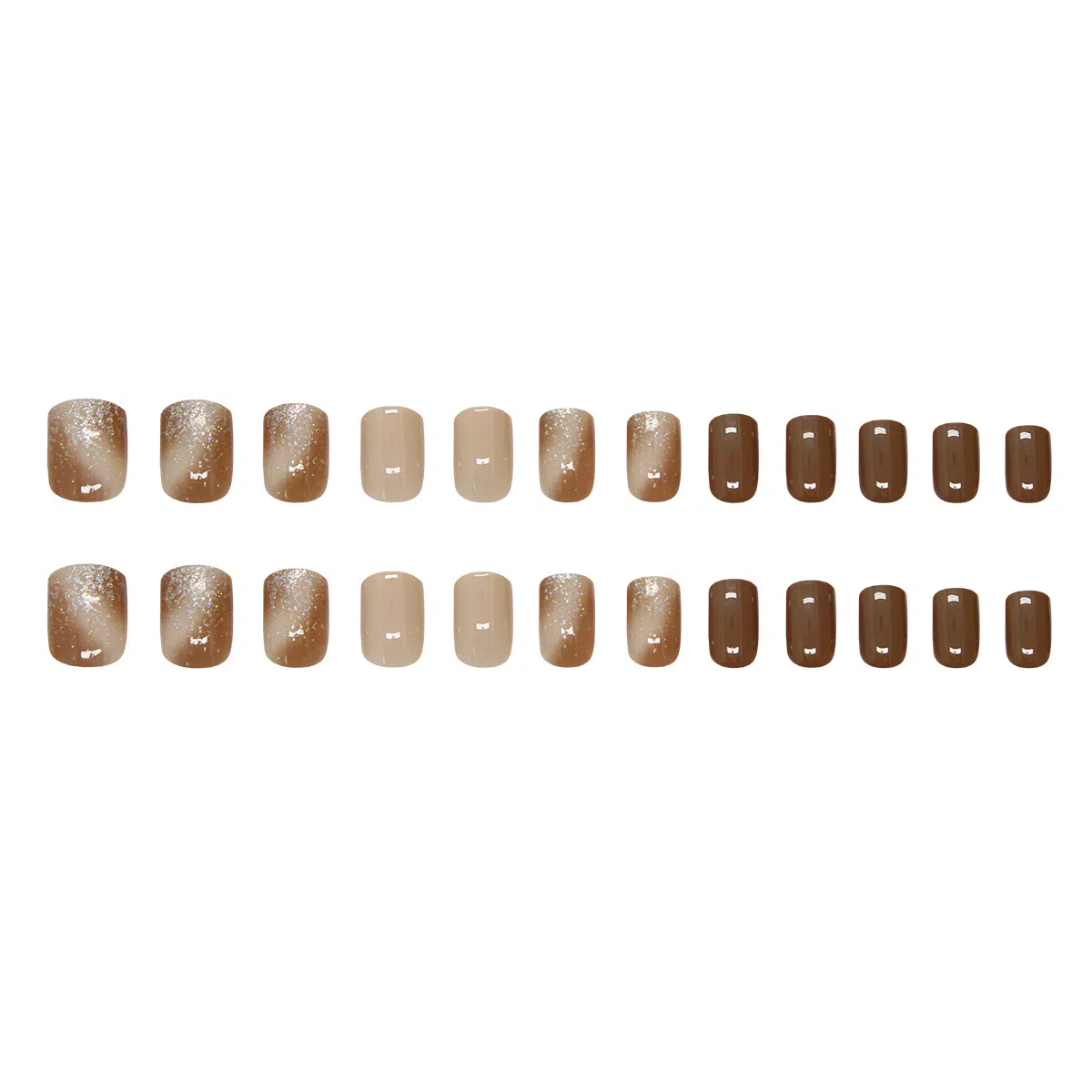 馨枕居 优雅时尚少女温柔  穿戴甲 短款咖色晕染 细闪