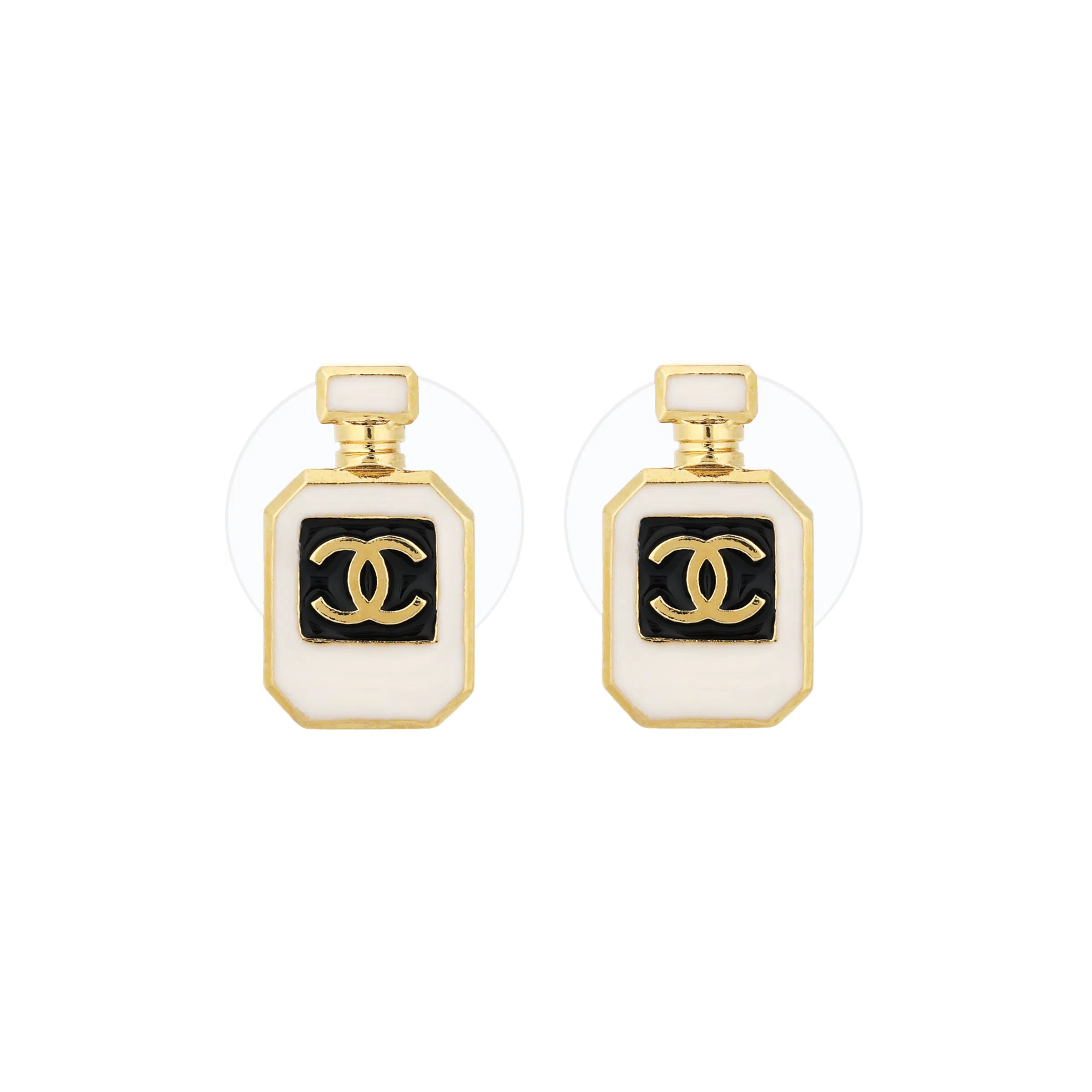 CHANEL Logo Enamel Earrings White