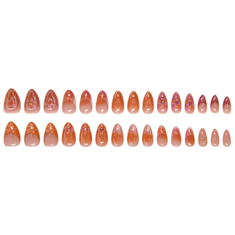 馨枕居 简约法式花朵  穿戴甲 中长款棕色纯色 爆闪