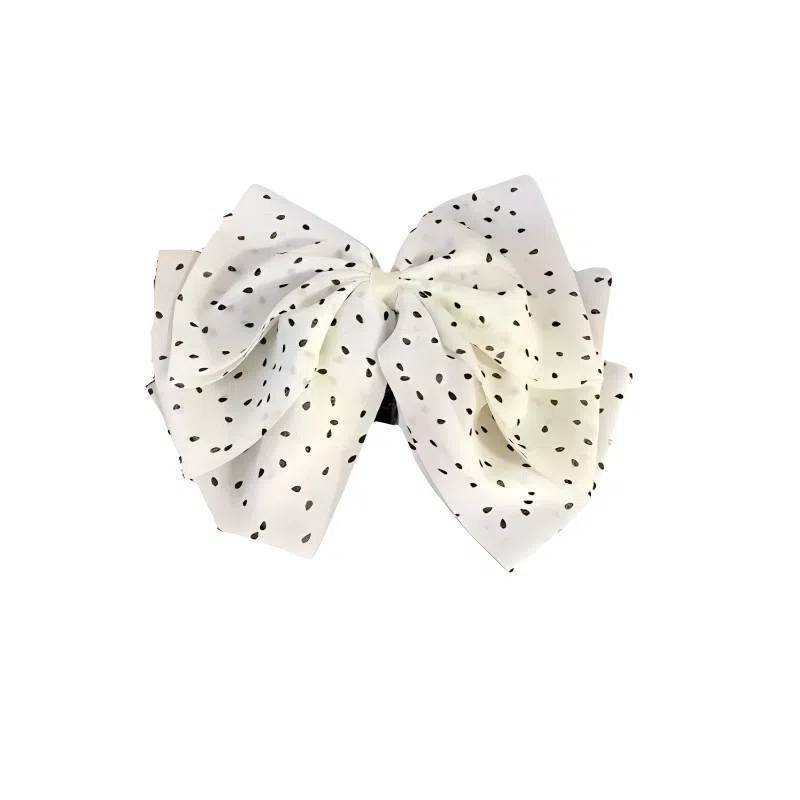 丹琴 法式飘带复古波点黑色蝴蝶结抓夹半扎发卡韩式高级后脑勺鲨鱼夹子 雪纺 发夹 女款