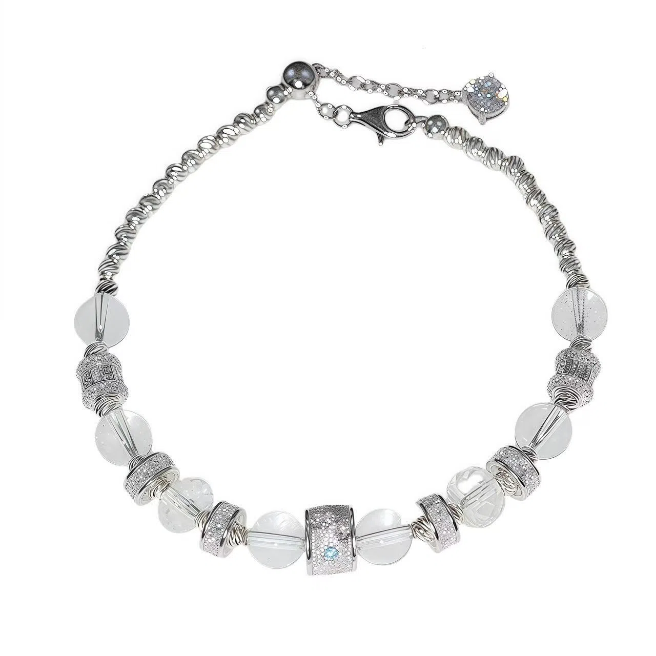 金杰福 星轨雕花隔片+宝石能量珠 极光幻彩扣轻奢珠宝天然 白水晶 手链 女款