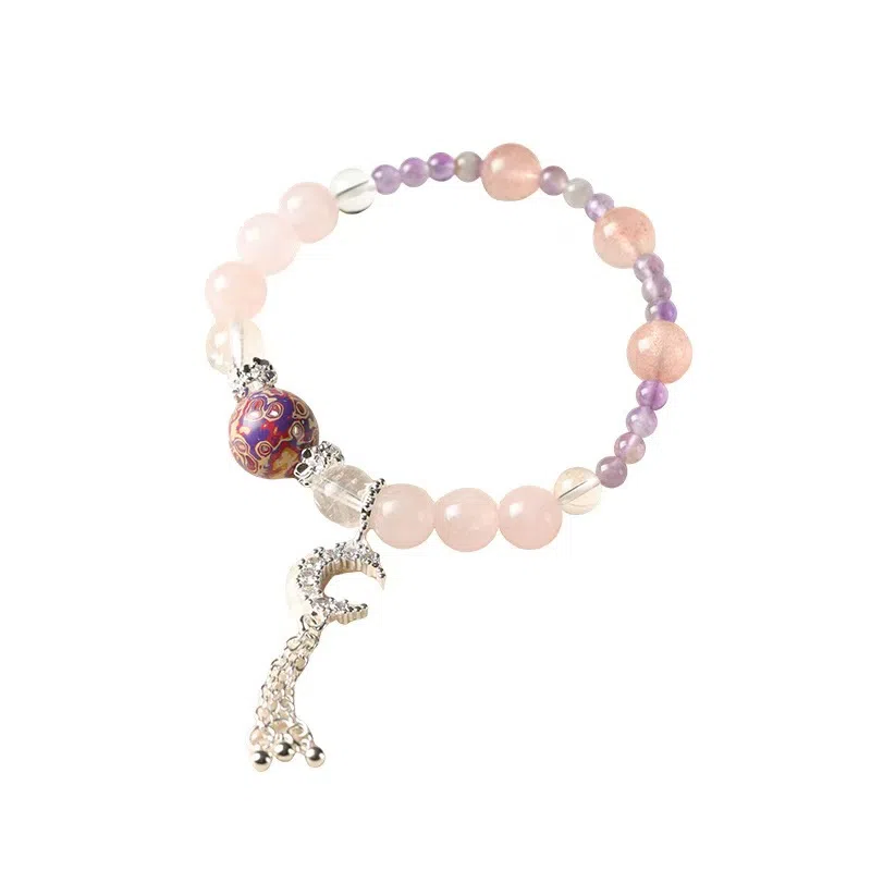 【月升沧海】 指尖瑰宝 月亮手饰招桃花旺人缘转运珠事业顺遂桃花不断身体健康八方来财财源滚滚平安喜乐手饰天然 粉水晶 手串 女款