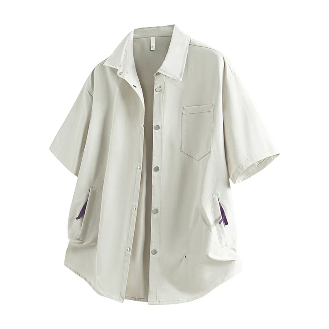 顶峰保罗 薄款翻领宽松休闲百搭通勤潮流简约短袖衬衫 男女同款