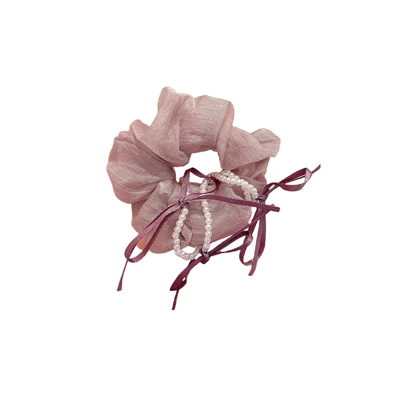 水中玉 温柔缎面蝴蝶结网纱大肠发圈扎头发绳慵懒风高弹力头饰 皮筋 头绳 女款