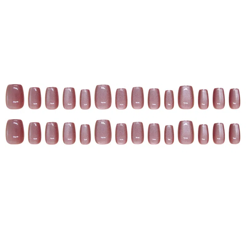 馨枕居 红紫简约  穿戴甲 短方粉紫色纯色 猫眼