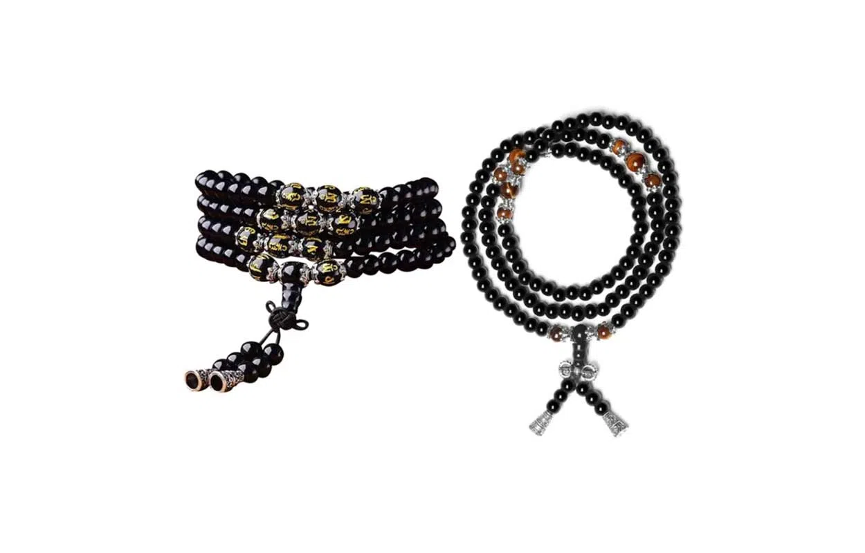 百利金 六字真言 创意设计国潮新中式复古简约精致转运 虎睛石多圈手饰 黑曜石 玉石手串 男女同款情侣款