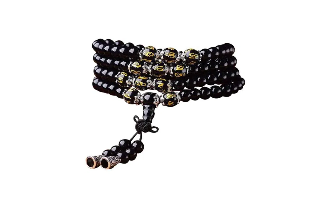 百利金 六字真言 创意设计国潮新中式复古简约精致转运 虎睛石多圈手饰 黑曜石 玉石手串 男女同款情侣款