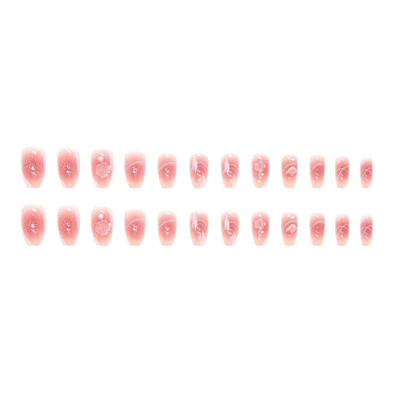 馨枕居 长岛冰茶短芭蕾立体浮雕山茶珍珠极光  穿戴甲 杏仁纯色裸色 镜面