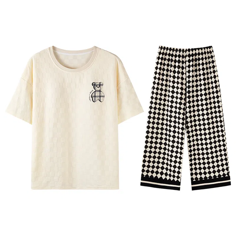 兰缪 亲肤卡通简约短袖七分裤可外穿家居服睡衣套装 女款 图片色