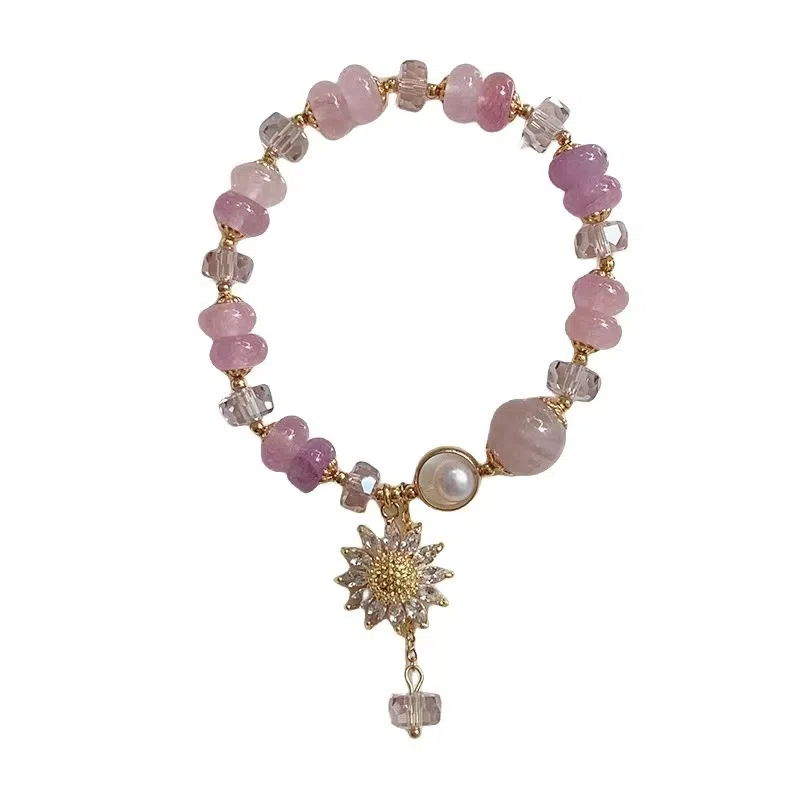 【久违的艳阳天】 指尖瑰宝 一路向阳粉紫色太阳花轻奢优雅别致时尚招桃花旺姻缘发财被爱幸福美满招财纳福财源滚滚天然 玉髓 手串 女款