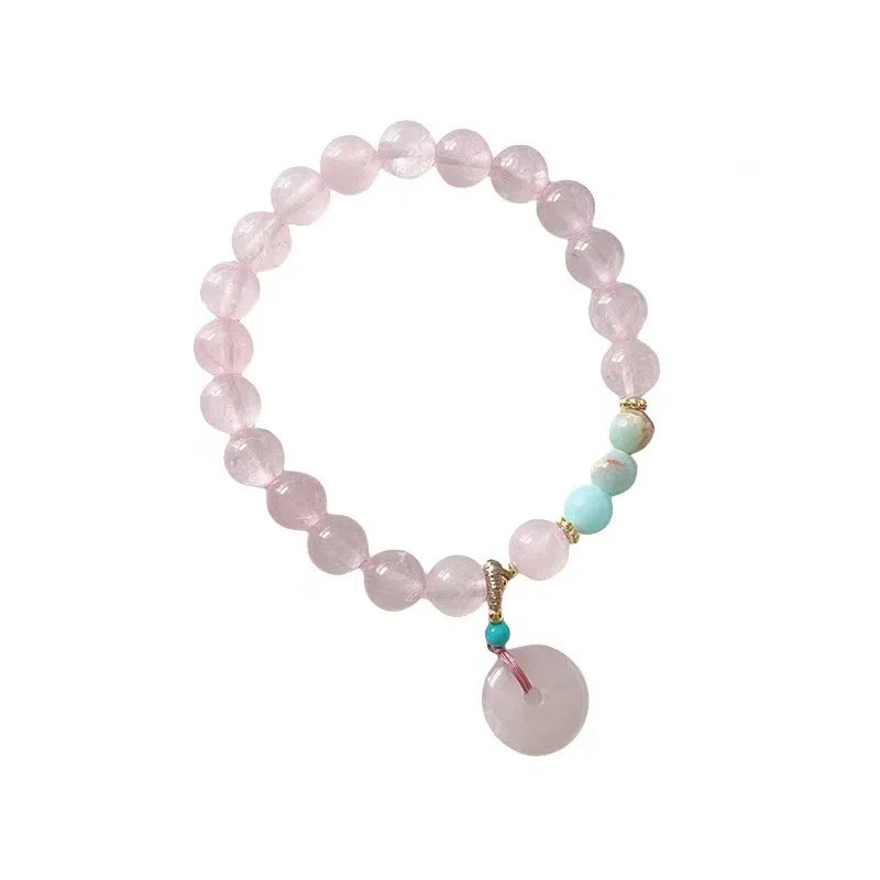 【岁月成诗】 指尖瑰宝 招桃花粉色平安扣手饰小众设计精致时尚顺遂平安桃花朵朵开平安好运转运暴富能量满满手饰天然 粉水晶 手串 女款