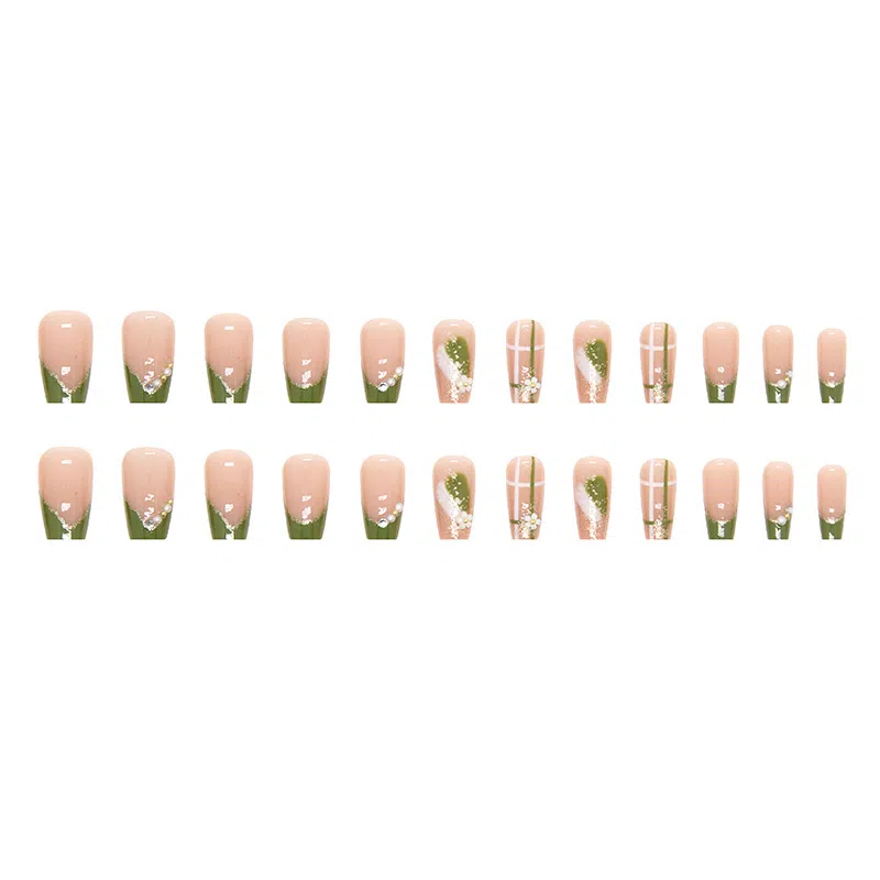 馨枕居 可爱短芭蕾清新自然法式  穿戴甲 短方浅绿跳色