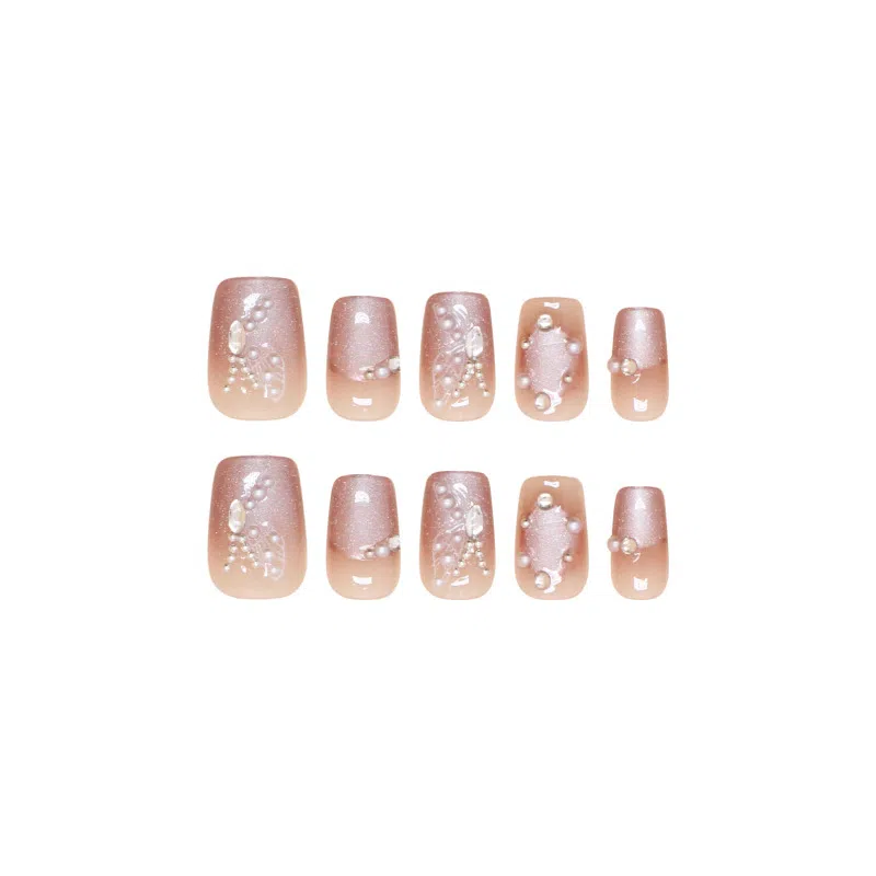 馨枕居 手工预制国风蝴蝶猫眼  穿戴甲 短方圆粉色渐变