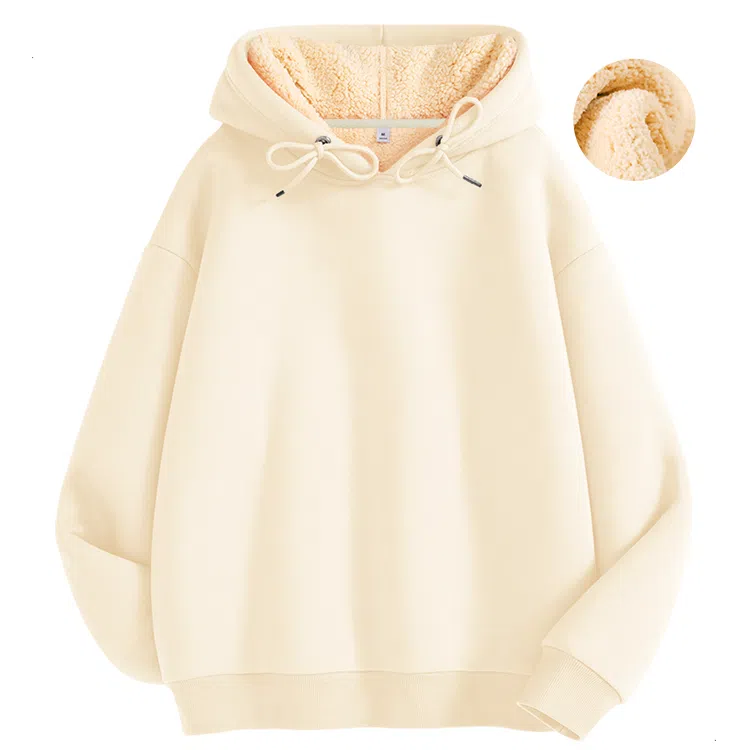 棉致 纯色显白加绒加厚款连帽宽松小众套头舒适简约长袖卫衣 女款
