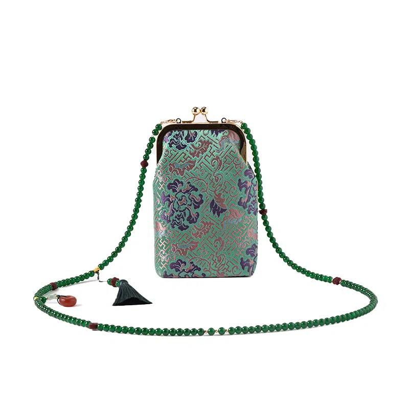 上海故事 宋锦新中式国风搭配旗袍口金复古 桑蚕丝 手机包 小号 女款 桃粉色 天空蓝