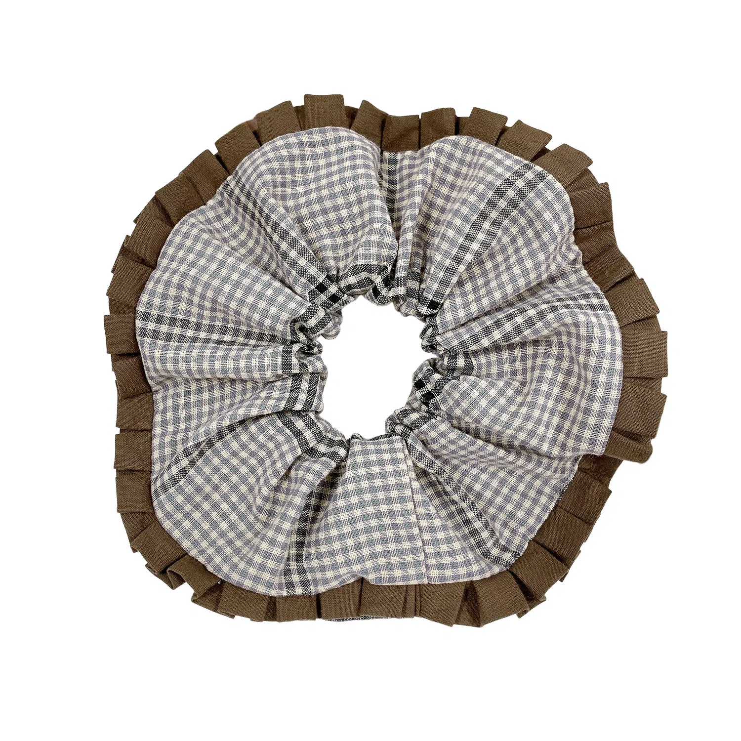 彤彤兔 韩式复古学院风棕色格子大肠小众气质后脑勺扎 布艺 发圈 女款