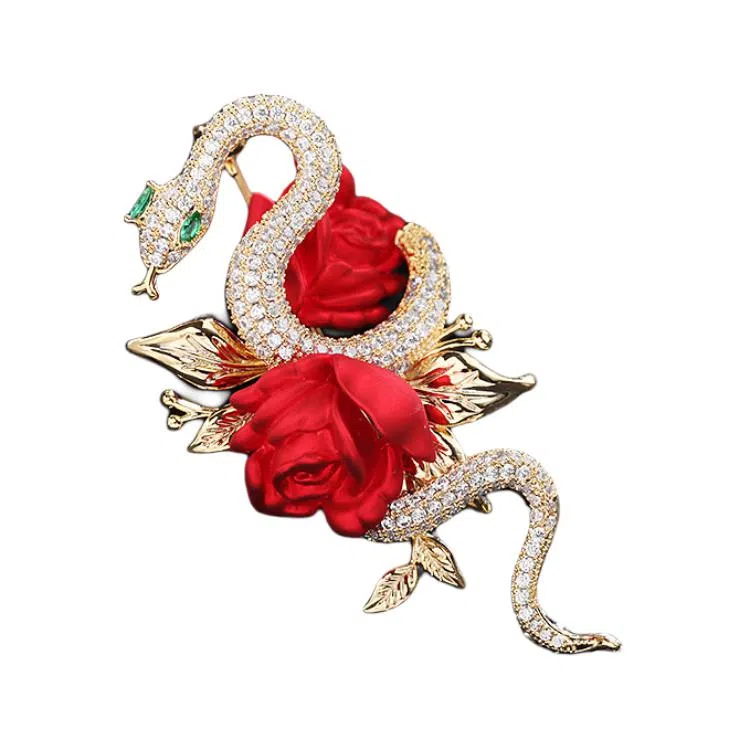 山一丸 复古个性时尚外套大衣别针花朵衣饰欧美夸张大气动物蛇形 锆石 胸针 女款
