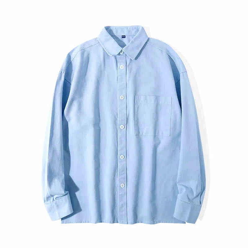 重磅基础 纯色翻领纽扣长袖衬衫 女款