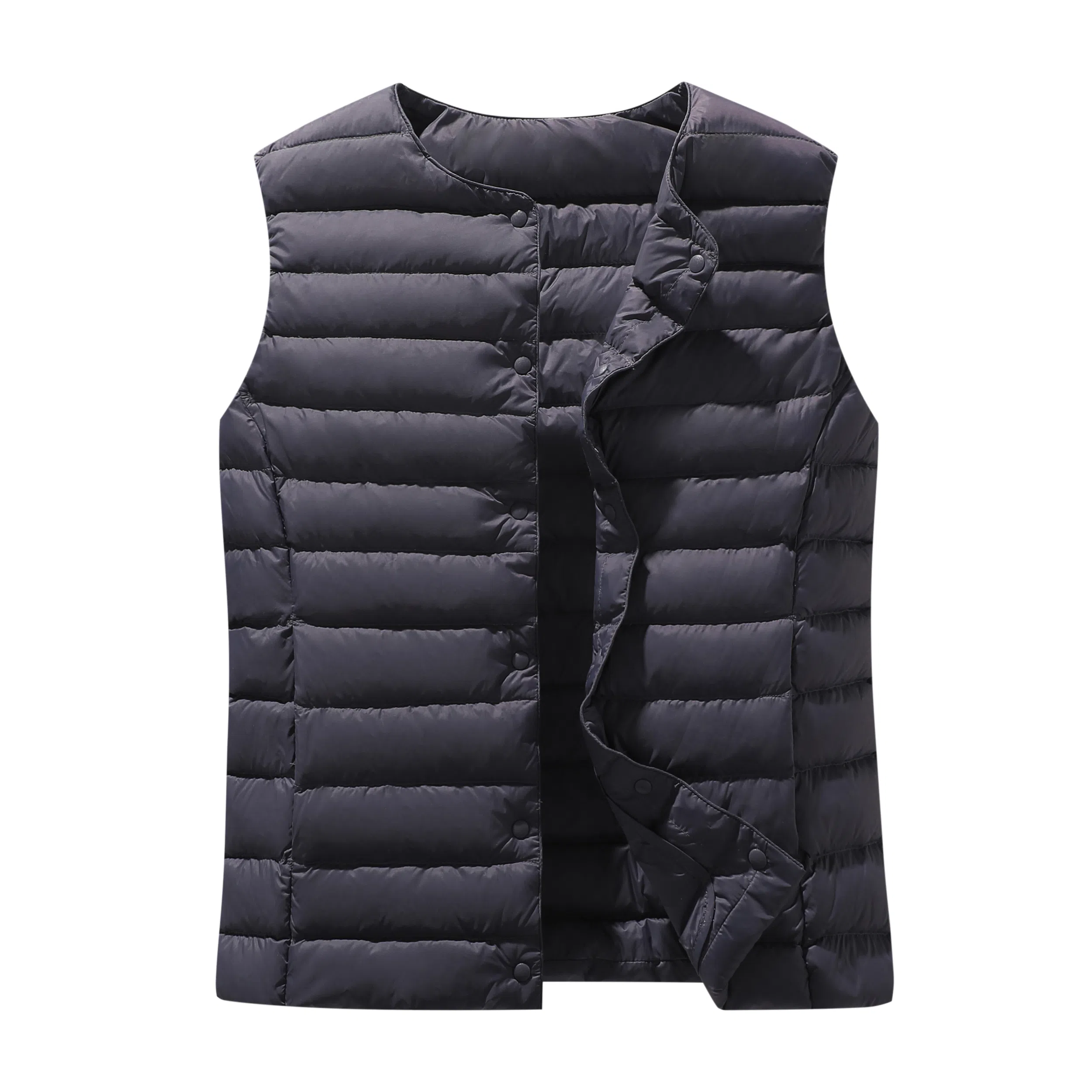 鸭鸭 纯色单排扣圆领无袖内搭外穿百搭日系极简风羽绒马甲 女款