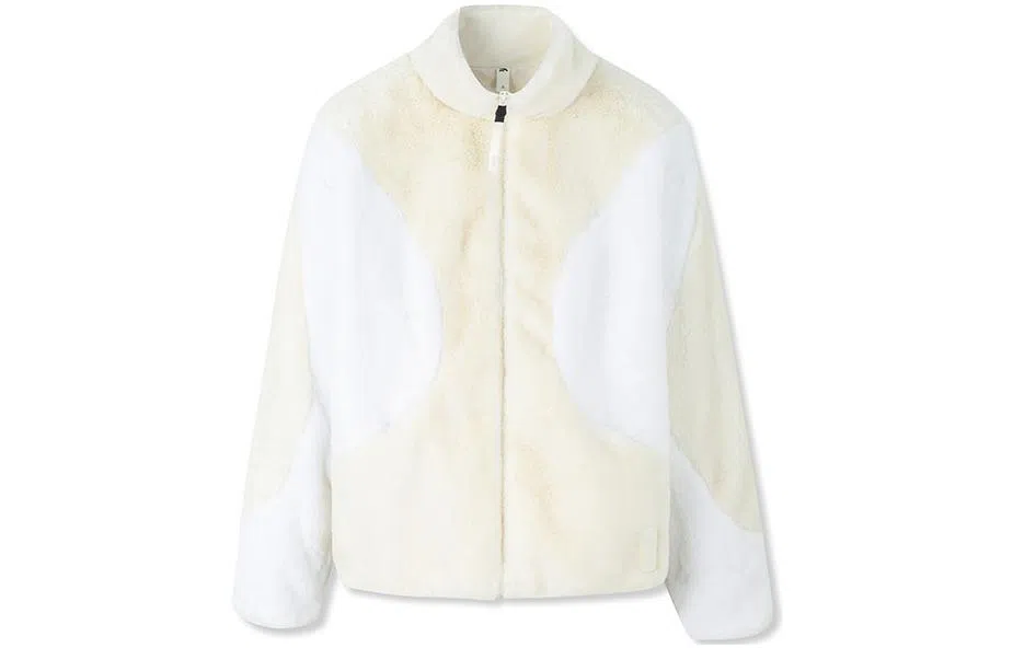 安踏 综训系列 纯色拉链立领宽松加绒夹克外套 女款 白色