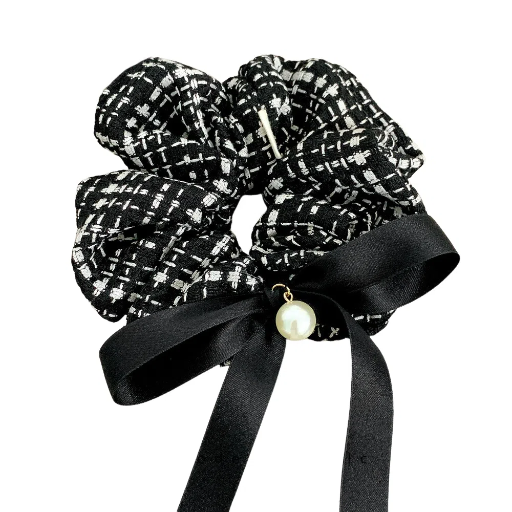 彤彤兔 韩版小香风大肠黑白格子粗线条头花扎马尾发绳发饰 布艺 发圈 女款