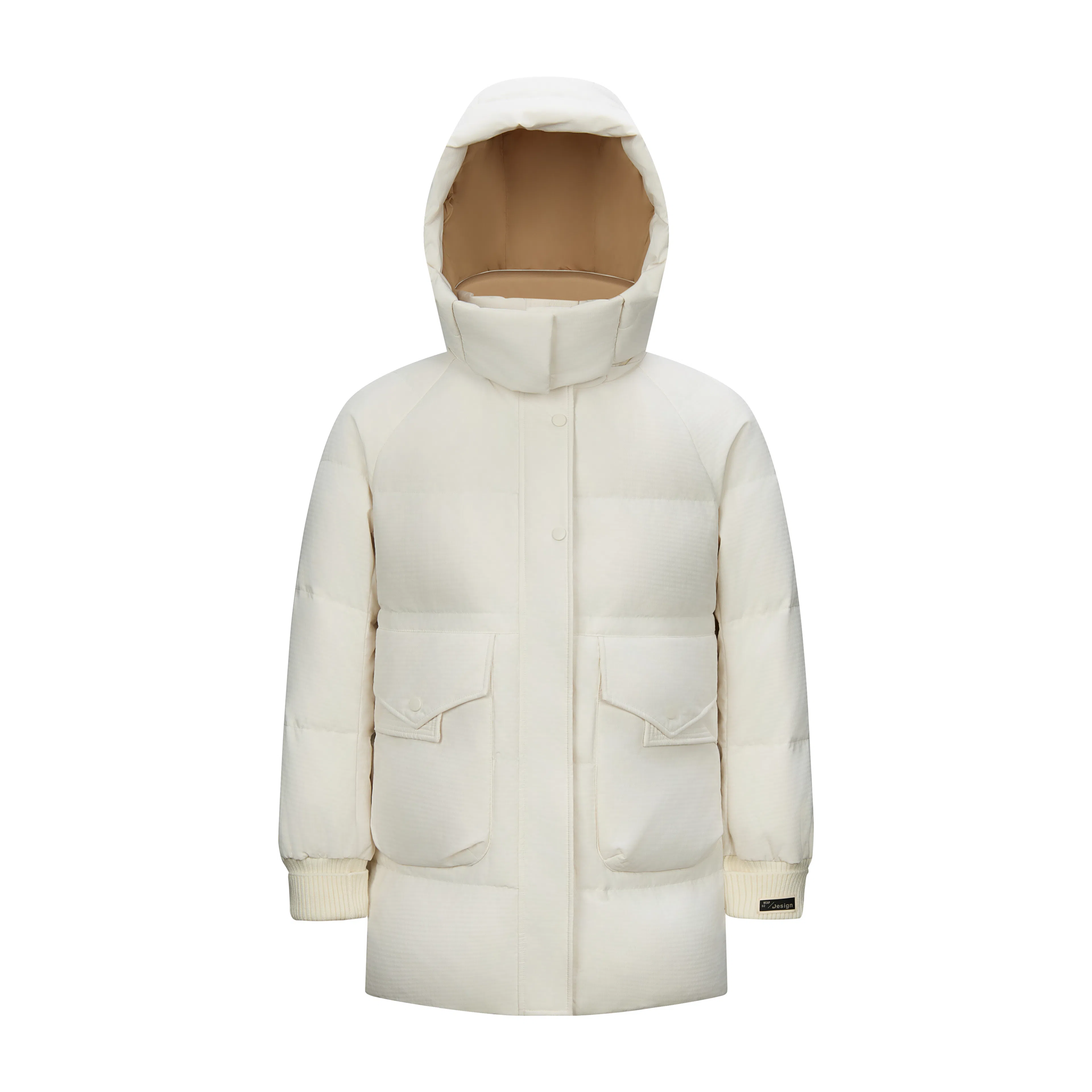 鸭鸭 纯色连帽保暖加厚中长款休闲羽绒服 女款