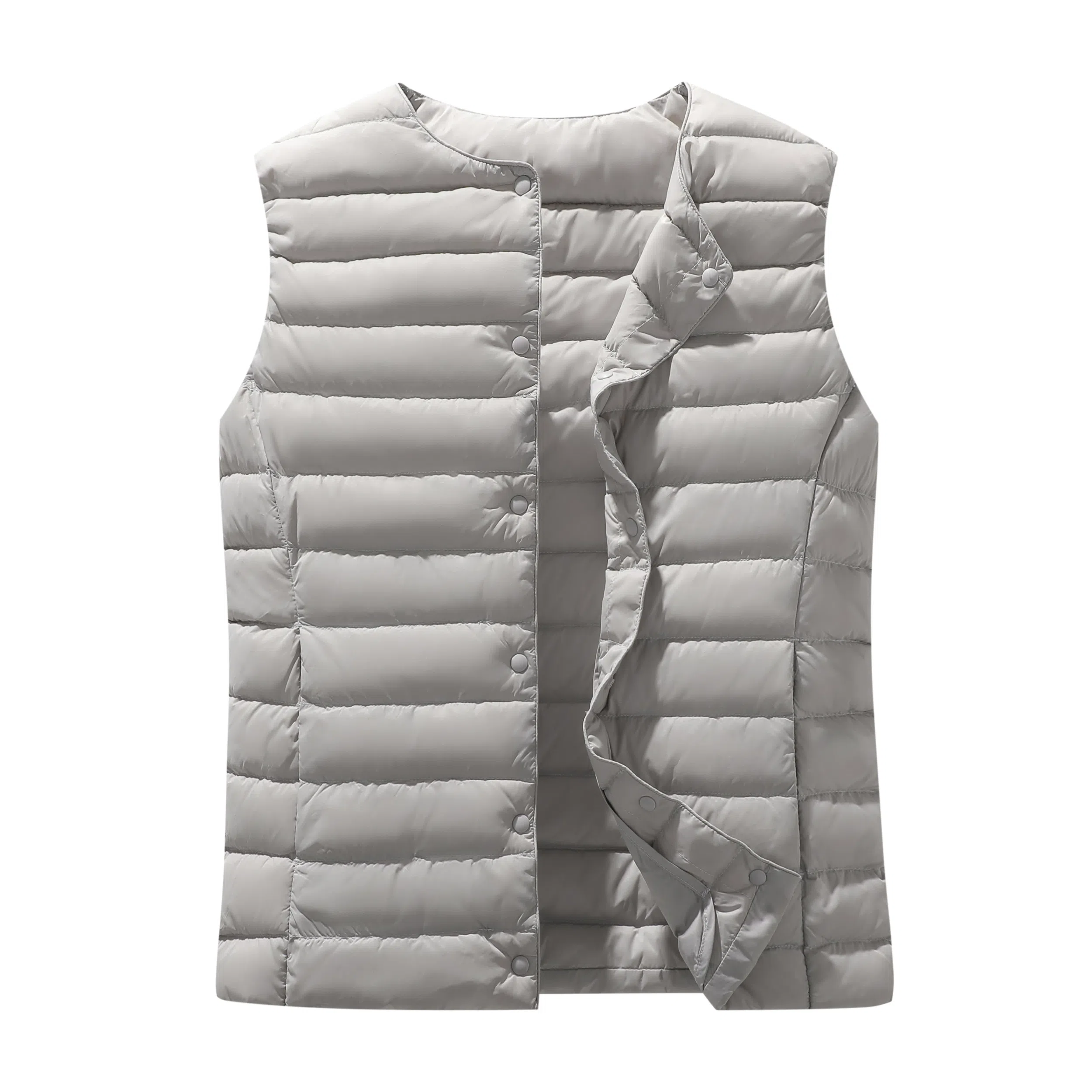 鸭鸭 纯色单排扣圆领无袖内搭外穿百搭日系极简风羽绒马甲 女款