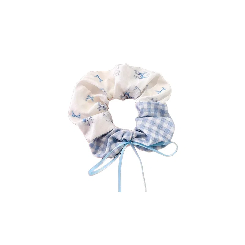 水中玉 蓝色格子蝴蝶结大肠发圈扎头发饰发绳可爱头饰 皮筋 头绳 女款