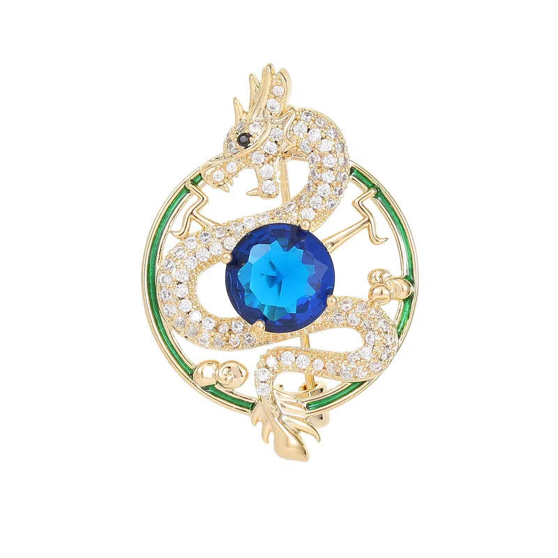 山一丸 中国风多用途复古衣饰西装领针开衫防走光别针配饰珐琅飞龙 环保铜 胸针 女款